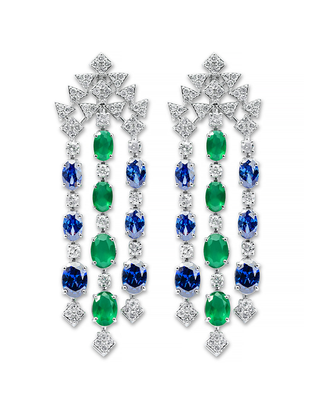 White Gold Earrings with Sapphires and Emeralds