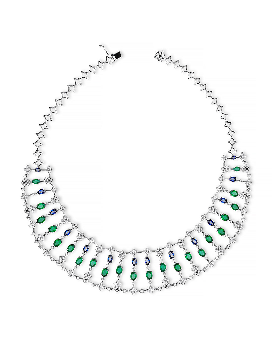 White Gold Necklace with Sapphires and Emeralds