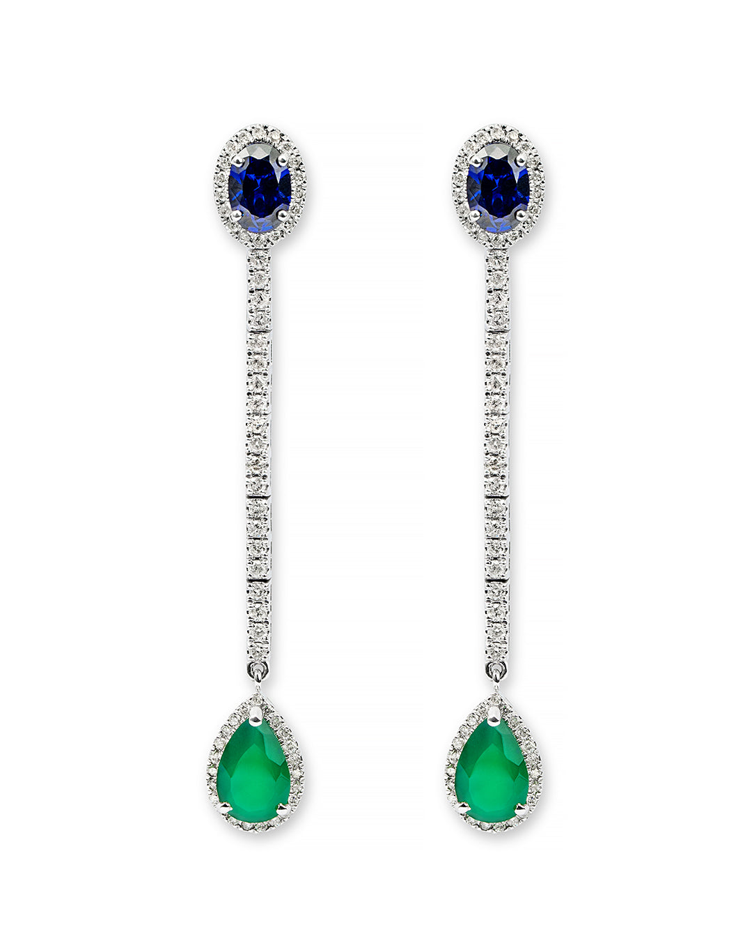 Earrings White Gold 18k with Diamonds and Color Stones