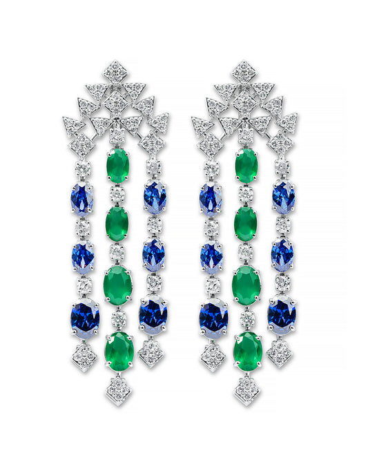 White Gold Earrings with Sapphires and Emeralds