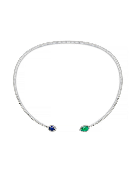 White Gold 18k Choker with Diamonds  and Color Stones