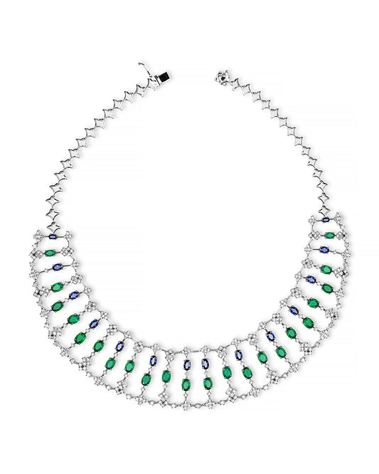 White Gold Necklace with Sapphires and Emeralds