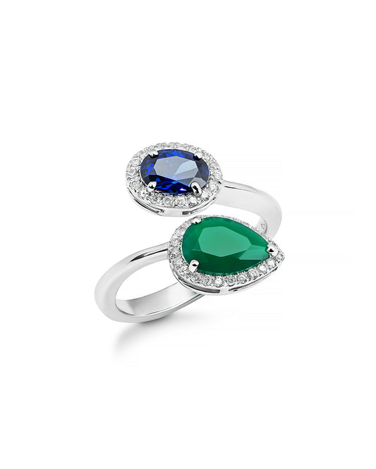 Ring White Gold 18k with Diamonds and Color Stones