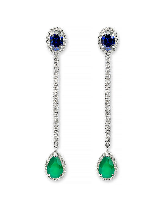 Earrings White Gold 18k with Diamonds and Color Stones