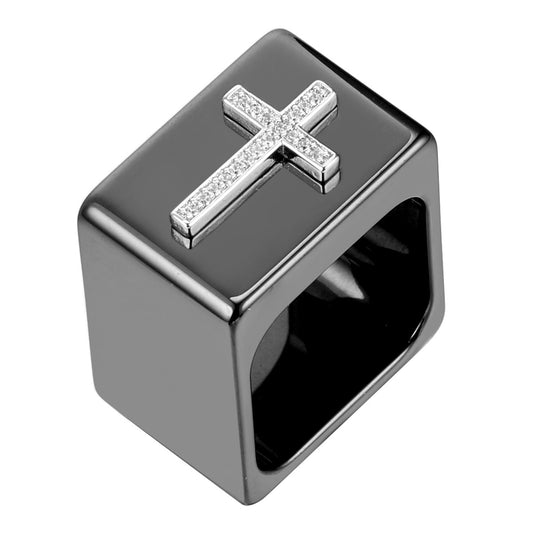 🖤 Obsidian Ceramic Cross Ring