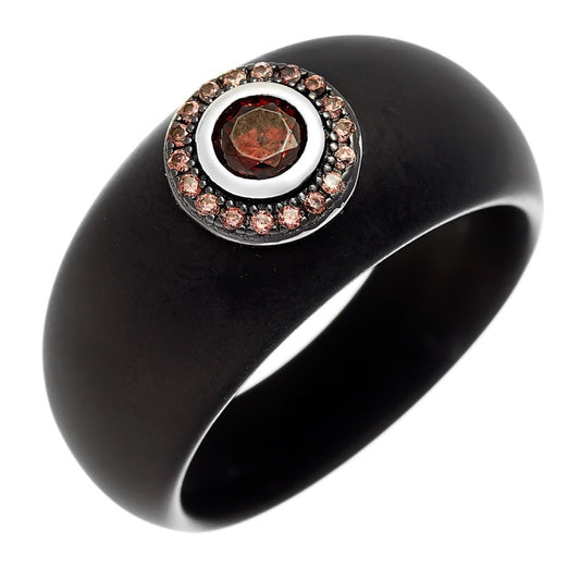 🖤 Bold Black Ceramic Ring with Signature Red Accent