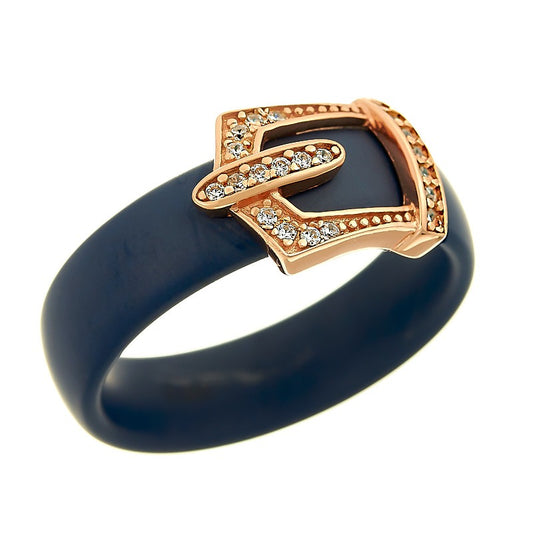 🖤 Ceramic Buckle Ring – Rose Edition